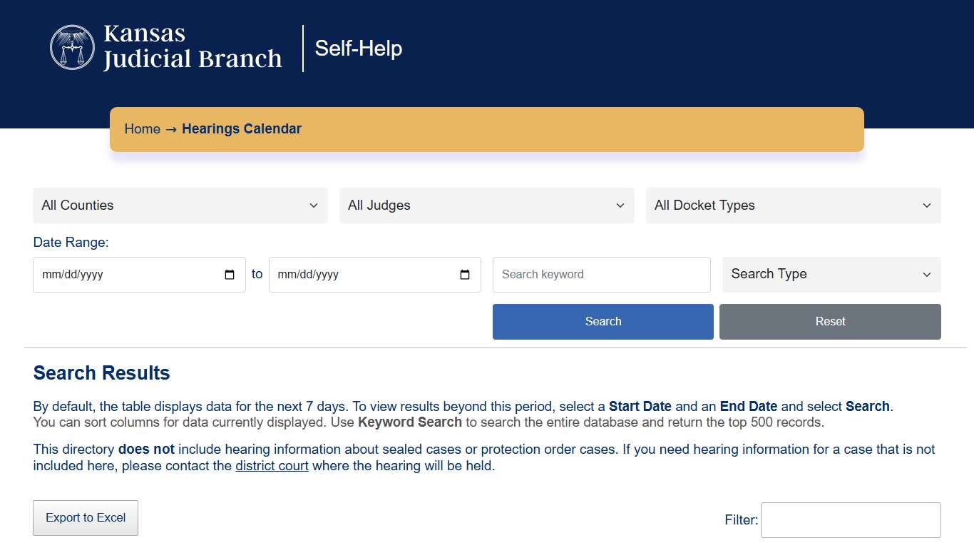 Hearings Calendar - Kansas Self-Help